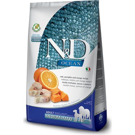 Farmina Cane N&D Ocean 2,5 kg Medium e Maxi Merluzzo Zucca e Arancia