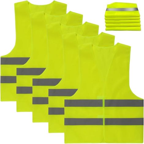 set de 5 gilets de sécurité XXL jaune fluo pour voitures avec bandes réfléchissantes - Gilet de sécurité réfléchissant à 360° pour conducteurs et travailleurs (1/5)