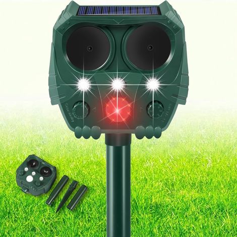 FLITI Solar Ultrasonic Animal Repellent with Motion Detector and Flashing Lights, Waterproof, Rechargeable, Outdoor Animal Deterrent Devices for Deer, Dogs, Rabbits (1/4)