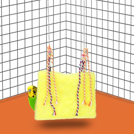 Nid suspendu en peluche confortable pour oiseau de compagnie, hamac, jouet de jeu pour perroquet, jaune (1/5)