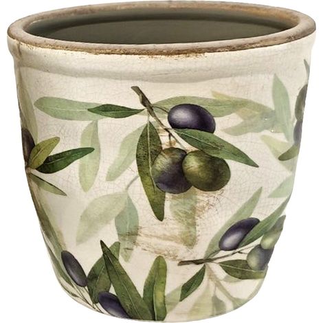Petit cache-pot en céramique craquelée beige olives 15 cm (1/5)