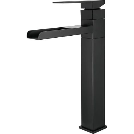 1 Mitigeur Lavabo, Bec Cascade, Rotation 360°, Acier Inoxydable, Noir Mat, Salle De Bain