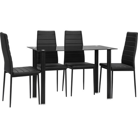 5-Teilige Essgruppe Esstisch Mit 4 Stühlen & Hartglasplatte, Schwarz, Stahl, Für Esszimmer