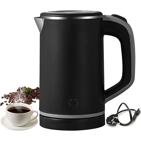 800 ml Reisewasserkocher, Reisewasserkocher, tragbarer Wasserkocher – Mini-Campingwasserkocher, leise – Reisewasserkocher aus Edelstahl – Reisewasserkocher (schwarz)