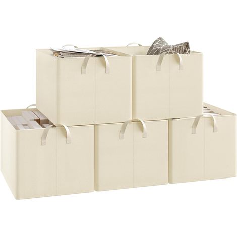 Lot de 5 Boîtes de rangement WOLTU, en tissu, Cube de Rangement sans couvercle, avec poignée, Crème, 47x35x30 cm