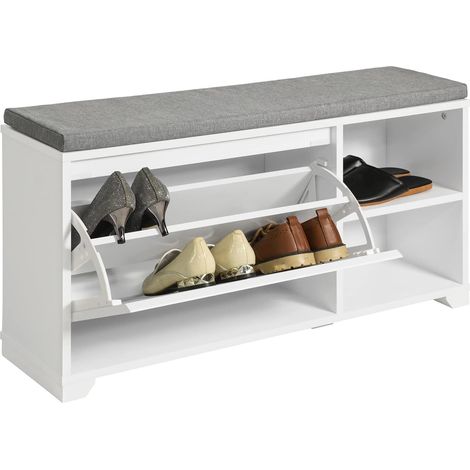 SoBuy FSR119-W Schuhkipper Schuhbank mit Sitzkissen Truhenbank Sitzbank mit Stauraum Garderobenbank Dielenbank Schuhtruhe Sitzkommode schmal BHT ca.: 90x46x24cm (1/5)