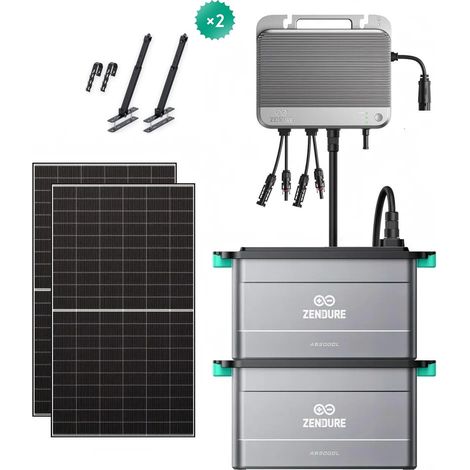 Zendure SolarFlow 800 - Micro-onduleur Hybride Intelligent 1200W MPPT, Puissance AC bidirectionnelle de 800 W, avec 500Wx2 Panneau Bifacial, avec AB2000Lx2 Batteries, Crochet pan. solaire balcon 2pr