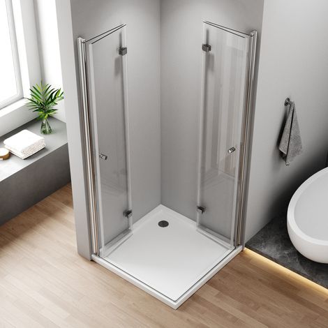 Duschkabinen 100x100 cm Falttür Eckeinstieg Duschabtrennung Drehfalttür Dusche 6mm Nano Beschichtung ESG Glas Faltbare Duschwand Höhe 195cm (1/5)