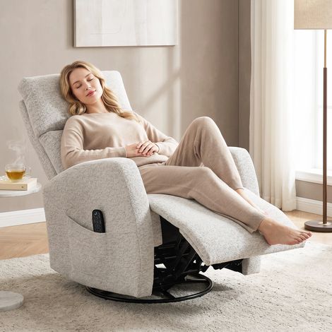 Fauteuil inclinable de massage et chauffage – Fauteuil de relaxation en chenille. dossier réglable. pivotant 360°. crème – Détente absolue au salon (1/5)