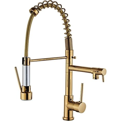 Robinet de cuisine avec ressort en spirale robinet et douchette extensible à 360Ḟ Pivotant or
