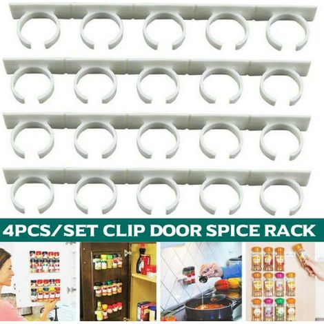 Juego de 4 estantes de almacenamiento de pared con clip para especias y condimentos, para la cocina y el hogar.