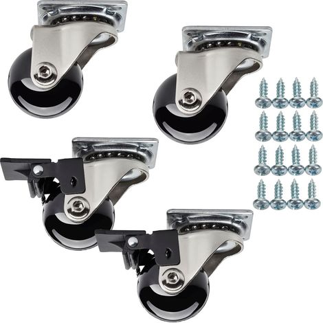 SOTECH Set Möbelrollen SWIFT Ø 35 mm schwarz 2 x mit und 2 x ohne Bremse (Feststeller) inkl. Schraubenset Belastbarkeit bis 140 kg (35 kg pro Transportrolle)