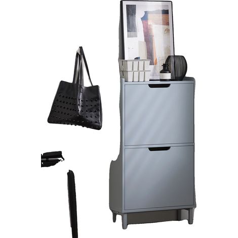 Schuhschrank, platzsparendes Design, klappbare Fächer, GRAU (1/2)