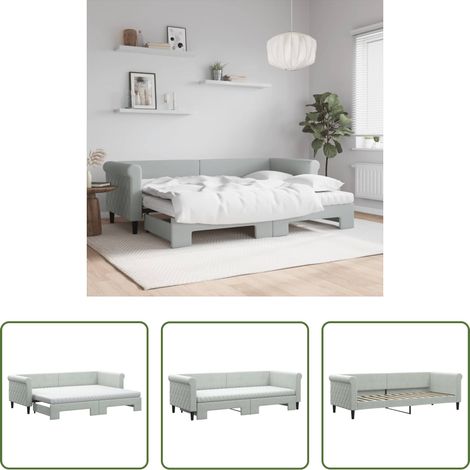 vidaXL Sofa-Bett - Tagesbett Ausziehbar mit Matratzen Hellgrau 80x200 cm Samt (1/5)