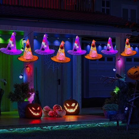 8 Pièces Chapeau de Sorcière Suspendue, Guirlande Halloween avec Télécommande,Dekoration Halloween Exterieur (1/5)