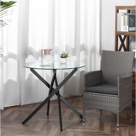 Tavolo rotondo 80x80x75 cm nero in acciaio e vetro temperato con piedini regolabili (1/5)