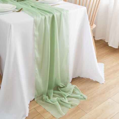 BUNTHAUS Chemin de table en mousseline de soie, décoration de table de mariage, chemin de table en tulle, vert clair, 70 cm x 3 m
