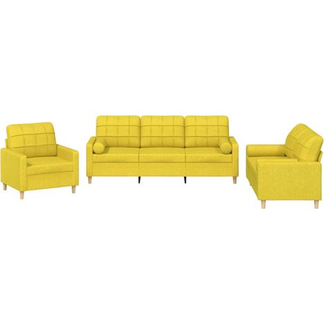 Maison Exclusive - Set di Divani 3 pz con Cuscini Giallo Chiaro in Tessuto (1/5)