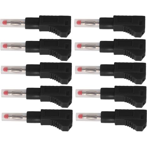Lot de 10 fiches bananes télescopiques 4 mm CAT II 600 V 32 A, gaine PE, pour équipements de sécurité industrielle et numériques 3C, noir (1/5)