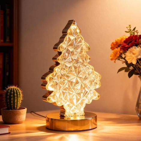 Sollbry Lampe De Table,Sapin De NoëL DéCoré Lampe Cristal,LumièRes Du Sapin De NoëL,Centre Table Noel Pour Chambre à Coucher,Salon,DéCoration(Sapin de Noël) (1/5)