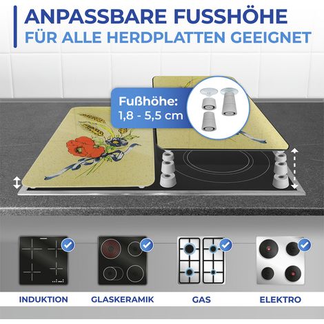 Maximex Herdabdeckplatte Universal Kornblumen 2er Set, für alle Herdarten, Mehrfarbig, Gehärtetes Glas mehrfarbig, Kunststoff (TPE) hellgrau, Kunststoff transparent (1/5)