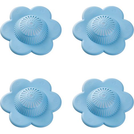 Couvercles de bonde de douche et de baignoire en silicone avec ventouses pour attrape-cheveux (bleu) (1/5)