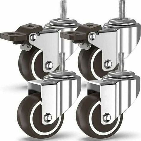 50 mm Roulettes pivotantes 4 à tiges filetées, roulettes pour meubles, roues à freins pour transport industriel de planches (avec tiges M10, 2 avec freins, 2 sans freins) (1/3)