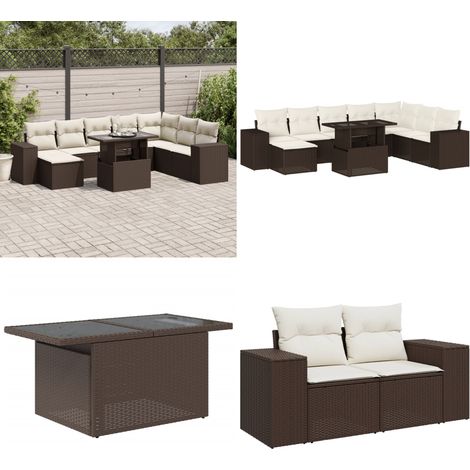 vidaXL Salon de jardin avec coussins 9 pcs marron résine tressée (1/5)