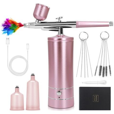 (Roségold) Kabelloses Airbrush-Set mit Kompressor, tragbare Mini-Airbrush, wiederaufladbare Nagel-Airbrush, Modellmalerei
