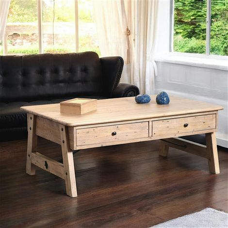 Table basse avec rangement bois recyclé clair tréteaux SALERNE (1/5)