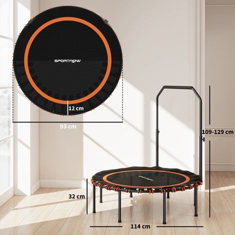 Trampoline de sport avec barre d'appui réglable, intérieur et extérieur, acier et plastique, orange, pour fitness et entraînement cardio (1/5)