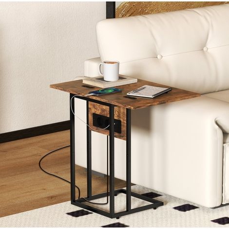 Tavolino pieghevole con piano estensibile e ricarica USB, metallo, marrone DESVIAE (1/5)