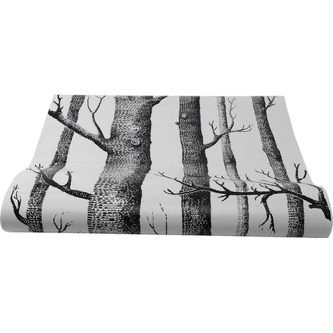 Papier peint bouleau noir et blanc pour chambre à coucher, salon, rouleau de papier peint rustique forêt (1/5)