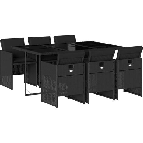 Maison Exclusive - 7-tlg. Garten-Essgruppe mit Kissen Schwarz Pol
