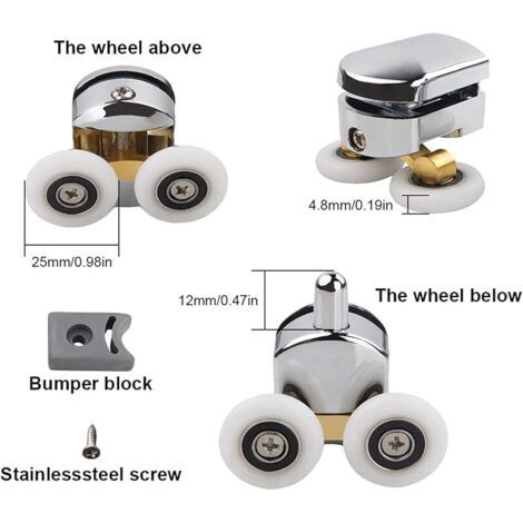 FOREHILL Duschkabinenrollen, 25 mm Durchmesser, Ersatzrollen für Schiebetüren, geeignet für 4–6 mm Glas, Badezimmer-Ersatzteile (1/4)
