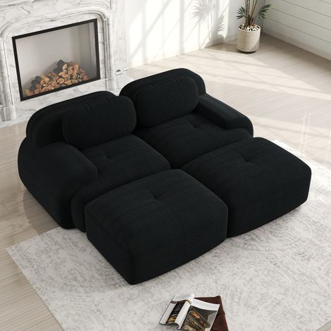 Divano modulare 2 posti nero in velluto a coste senza telaio con braccioli ergonomici e base antiscivolo (1/5)