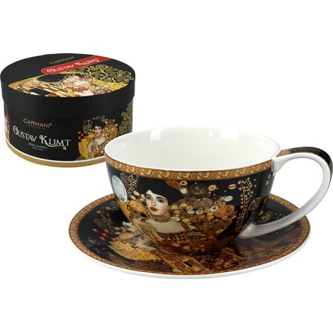 Tasse mit Untertasse, Gustav Klimt Adela, schwarzes Porzellan, Geschenk (1/4)