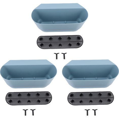 Lot de 3 supports de jardinières suspendus pour balcon ou fenêtre, style champêtre, avec trous de drainage, bleus. (1/5)