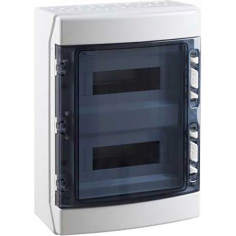 IDE – Coffret électrique étanche IP65 pour extérieur – 2 rangées de 12 modules – Dimensions 436x310x148mm – Porte transparente en polycarbonate (1/2)
