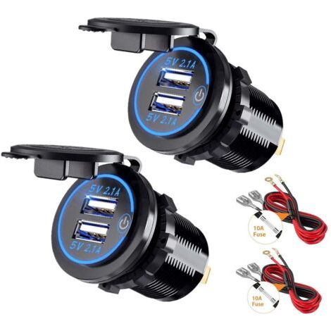 Double Prise de Chargeur USB 5V/4.2A avec Interrupteur pour Voiture 12V-24V Bateaux et Marine Moto Camion VUS UTV 2 Pièces (1/5)
