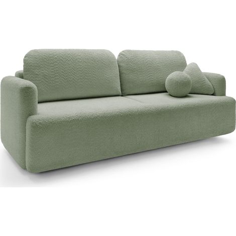 Selsey Lambina – Canapé 3 places convertible avec coffre, Bouclé, Vert sauge (1/5)