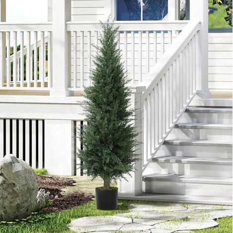 Ciprés artificial 120 cm verde, 638 hojas, resistente a rayos UV con maceta (1/5)