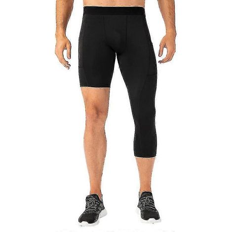 Leggings une jambe pour homme, poches latérales, pour l'entraînement de fitness et le basketball.-XX-Large-Black (1/5)