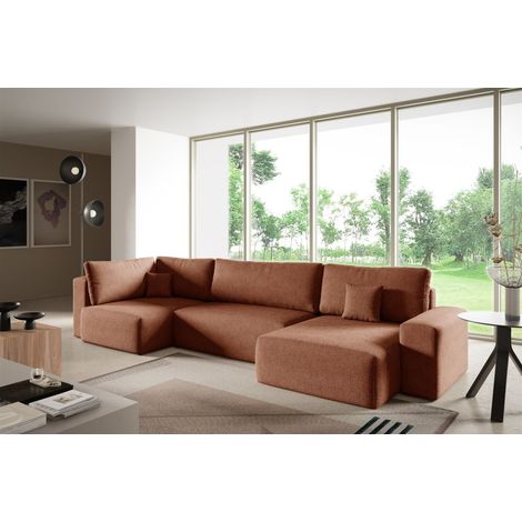 Wohnlandschaft mit Schlaffunktion ARONA XL Stoff Centaur Rostbraun Ottomane Rechts