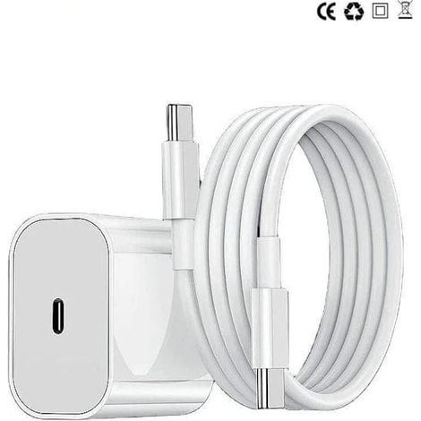 Chargeur rapide pour iPhone 15/16/17 (USB-C vers USB-C, 20 W) + câble de 2 m (blanc)