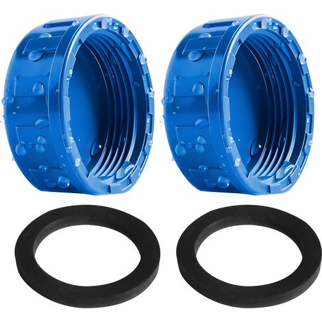 2 bouchons filetés PVC 50 mm avec joint caoutchouc, bouchon obturateur pour raccords de tuyau filetés intérieurs, jardin et plomberie, bleu (1/5)