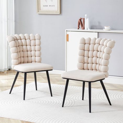 Chaises de salle à manger velours crème, lot de 2, pieds métal noir, design luxe moderne, assise confortable, salon et entrée (1/5)