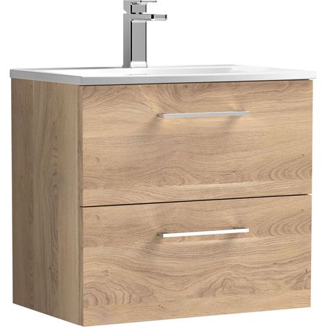 Balterley  Modern Bathroom Wall Hung 2-Drawer Vanity & Basin, Bleached Oak, 600mm