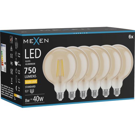 Mexen Vintis 6x Ampoule filament LED E27, G125, 8W, Chaude - 2700K, 750 lm, ambre - L158-E27-0827-50x06 (1/5)