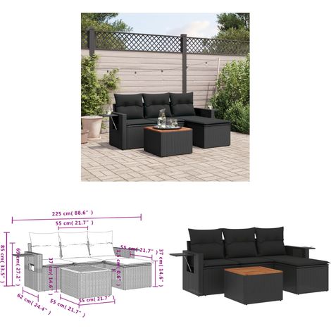 Salon de jardin 5 pcs avec coussins noir résine tressée - Ensemble Salon De Jardin - Meuble Extérieur - Résine Tressée - Rotin Synthétique - Mobilier De Jardin - Home & Living (1/3)